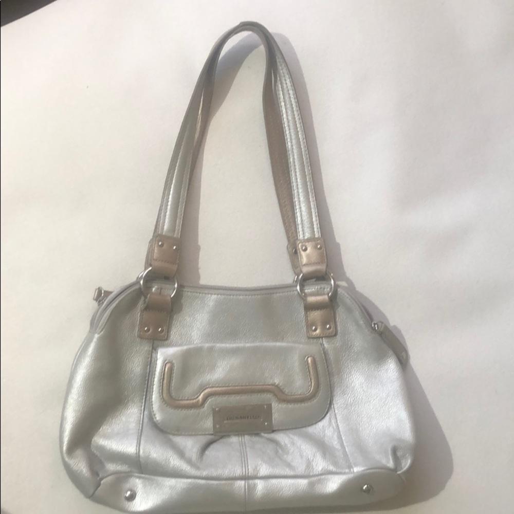Metallic real leather shoulder bag